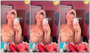 Beatriz Chavs, mostrando seus mamilos rosados em um vídeo após o banho