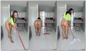 Edna Samara mostrando tudo enquanto limpa a casa