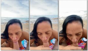 Josy Vania, a famosa do onlyfans, é uma coroa ousada que faz vídeos privados mamando o pau do cara na praia