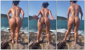 Kah Kampa fazendo nudez completa exibindo suas bucetinha na praia