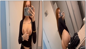 Mari Ávila fazendo striptease em um banheiro público para homens