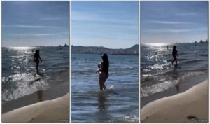 Sheyla Mell arrasando, aproveitando um dia ensolarado na praia com um biquíni maravilhoso