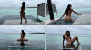 A bela colombiana Karol Rosado fazendo um showzinho na piscina, lá no ladinho do mar