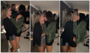 Karlyane Menezes trocando beijos com uma amiga gata em um evento exclusivo