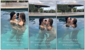 Luana Morais e Angel Kwy sem roupa trocando beijos na piscina