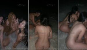 Karol Rosado e suas amigas se divertindo em um encontro lésbico noturno na praia