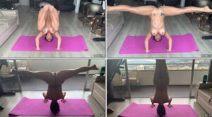 Steffy Moreno foi flagrada fazendo uma posição de yoga de cabeça para baixo com nudez total