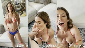 Eva Lovia, uma atriz americana bem gostosa, fazendo um boquete e levando uma gozada nas teta