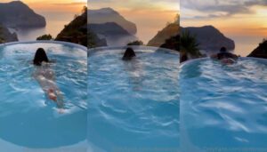 Demi Rose foi flagrada relaxando na piscina sem roupa no onlyfans