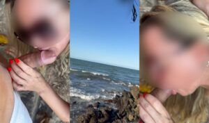 Vivi Temptation fazendo um sexo oral caprichado na praia