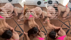 Centopeia sexy de garotas do Privacy se divertindo juntas, fazendo um oral simultâneo