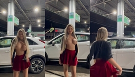 Karlyane Menezes foi flagrada exibindo as teta e rebolando com a saia levantada em um posto de gasolina