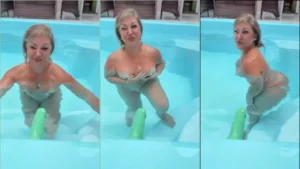 Rainha sensacional se diverte na piscina com brinquedo erótico