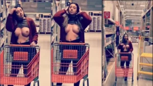 Nayara mostrando as teta em público no supermercado