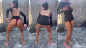 Nayra Castro rebolando ao som de funk na beira do lago com biquíni enfiado