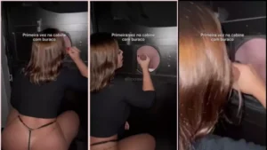 Silmara Nogueira dando uma mamada em alguém no glory hole pro corno assistir