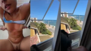 Velhinha pegando o entregador enquanto devora a casada gostosa na janela