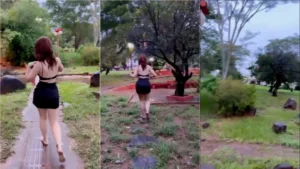 Cibelly Ferreira estava no parque e resolveu tirar a blusa, exibindo os peitos de um jeito bem ousado