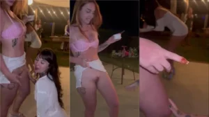 Amigos chegados se divertindo, com uma cena quente de carícia chocolateada na festa!