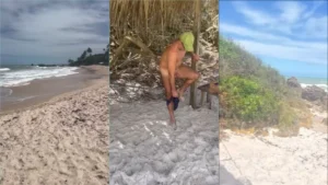 Aline Fischborn se despindo completamente na praia