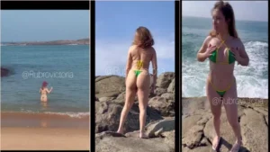 Victoria Rubro se destacando na praia com todo seu charme